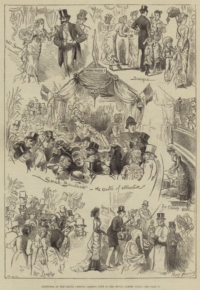 ロイヤルアルバートホールのグランドフレンチチャリティーフェットでのスケッチ 作： Harry Furniss